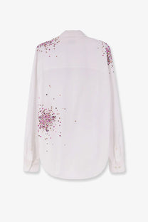 Dries Van Noten women’s Casia white cotton blouse with long sleeves and pink purple sequins on back and shoulders