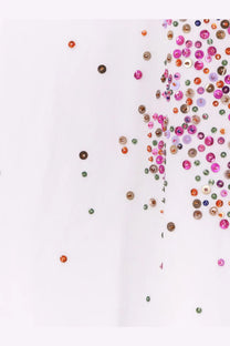 Dries Van Noten women’s casia white cotton shirt with scattered pink orange gold and green sequins on fabric