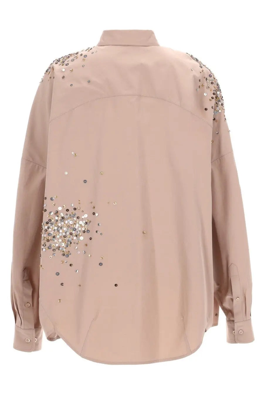 Beige dries van noten women’s casia shirt pink long-sleeved blouse with silver and gold sequins on shoulders and back side