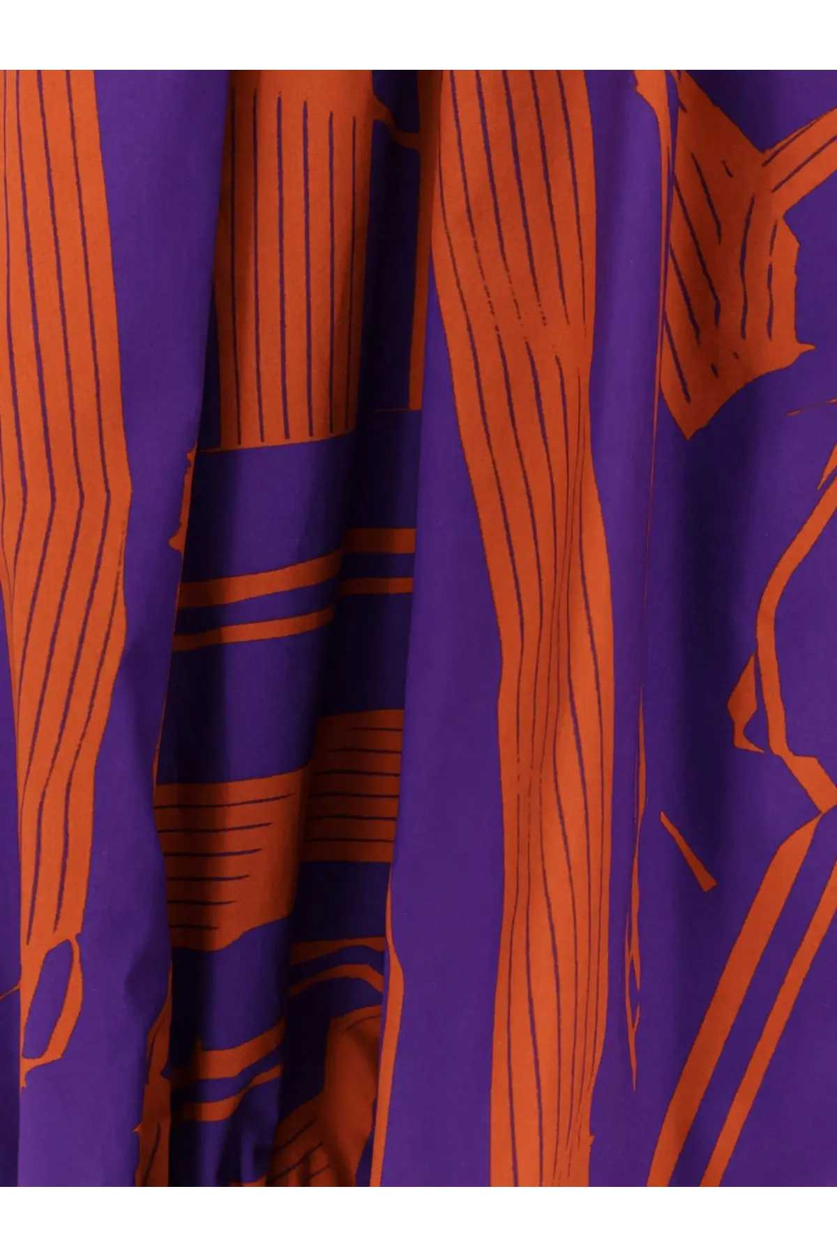 Dries Van Noten women’s Catya cotton shirt in vibrant purple and orange with abstract vertical stripes and geometric shapes