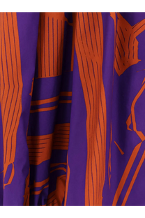 Dries Van Noten women’s Catya cotton shirt in vibrant purple and orange with abstract vertical stripes and geometric shapes