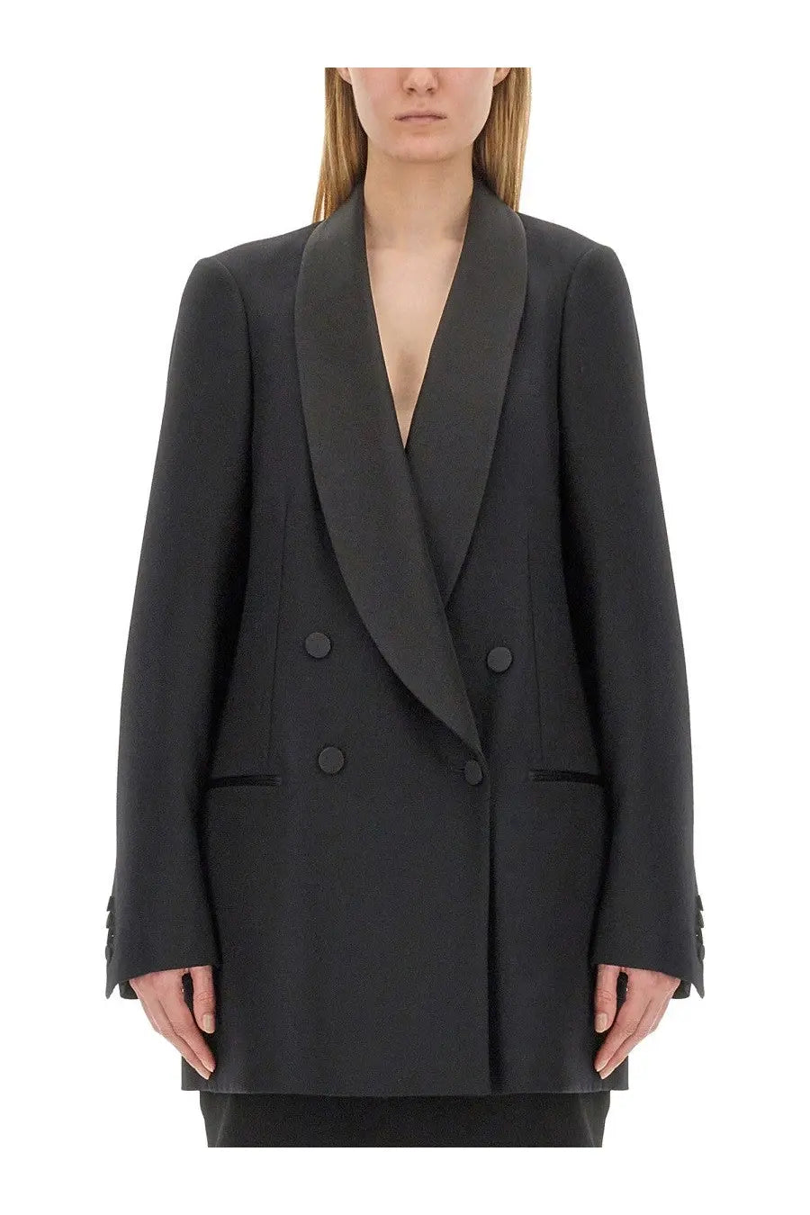 Dries Van Noten women’s black double breasted blazer with notched lapels and matching buttons