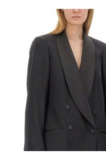 Dries Van Noten women’s black double breasted blazer with notched lapels and matching buttons