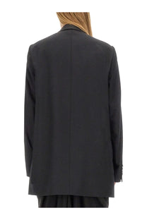 Black tailored dries van noten women’s double breasted jacket with structured silhouette and subtle seam detailing