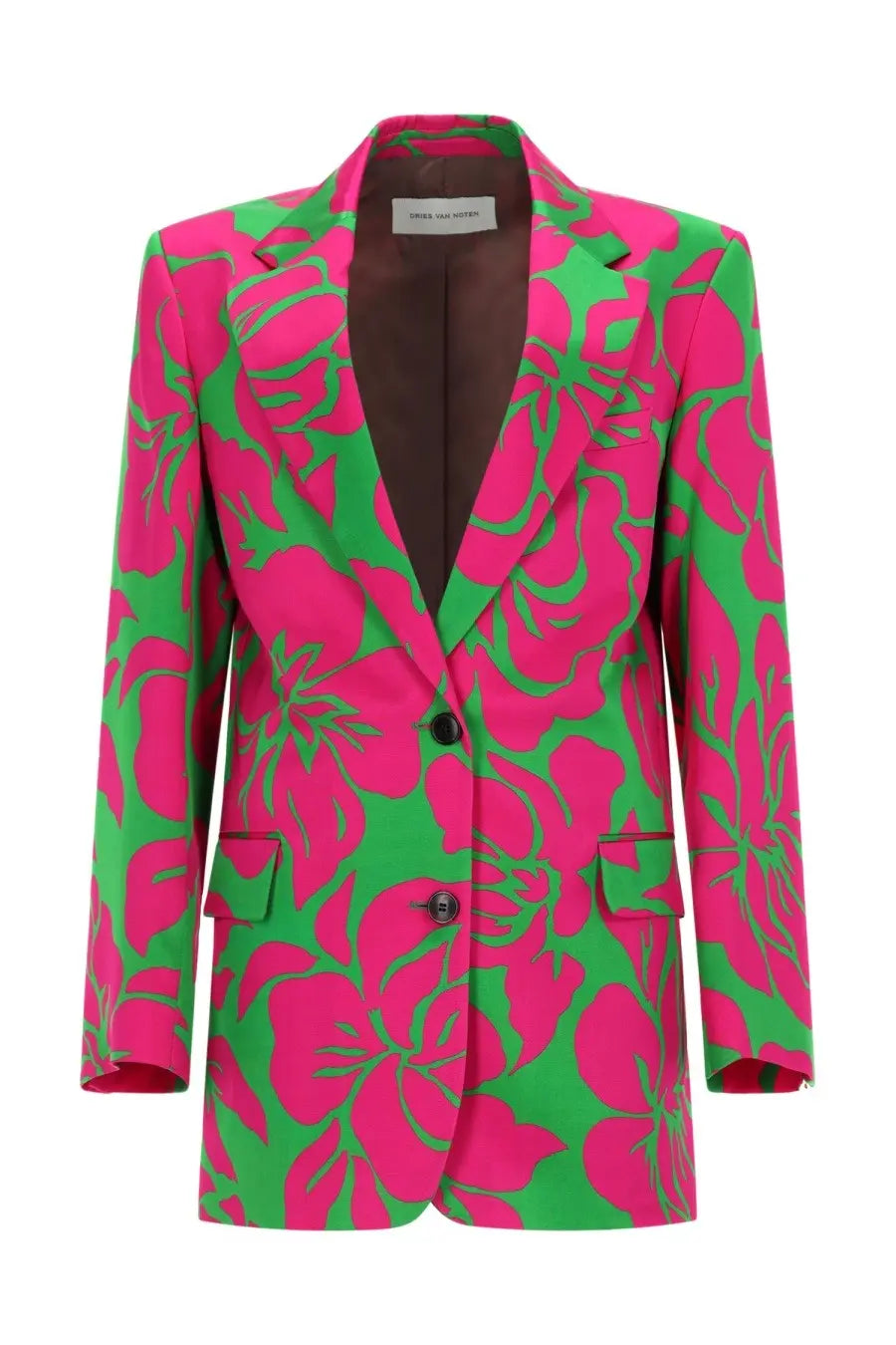 Dries Van Noten women’s giacca basti monopetto blazer with vibrant pink and green floral print multicolor design