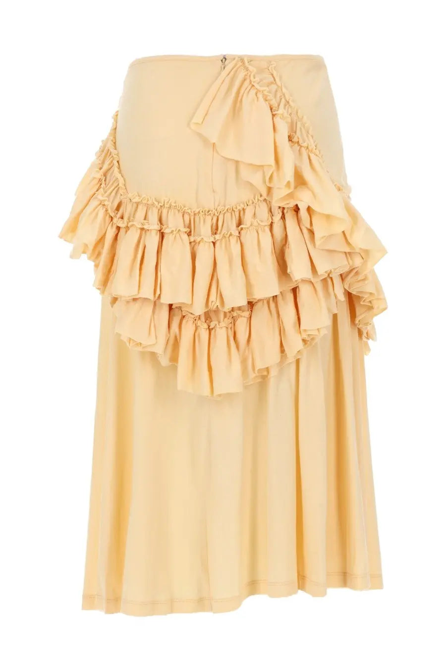 Dries van noten women’s midi skirt in pale peach with tiered ruffles gathered waistband and subtle front zipper