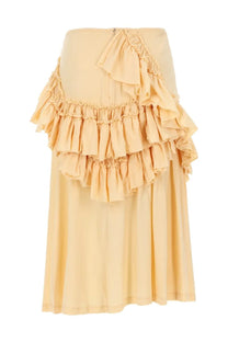 Dries van noten women’s midi skirt in pale peach with tiered ruffles gathered waistband and subtle front zipper
