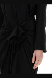 Dries Van Noten women’s black midi dress with ruffled tie waist detail in lightweight fabric