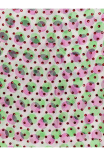 Dries Van Noten women’s multicolor silk dress with pink and green polka-dot sheer fabric and red rhinestones