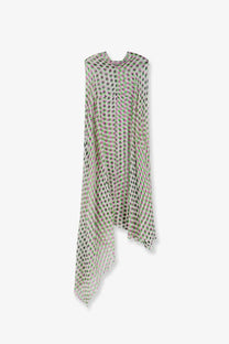 Dries Van Noten women’s multicolor silk sleeveless asymmetrical dress with green and pink polka dots on white