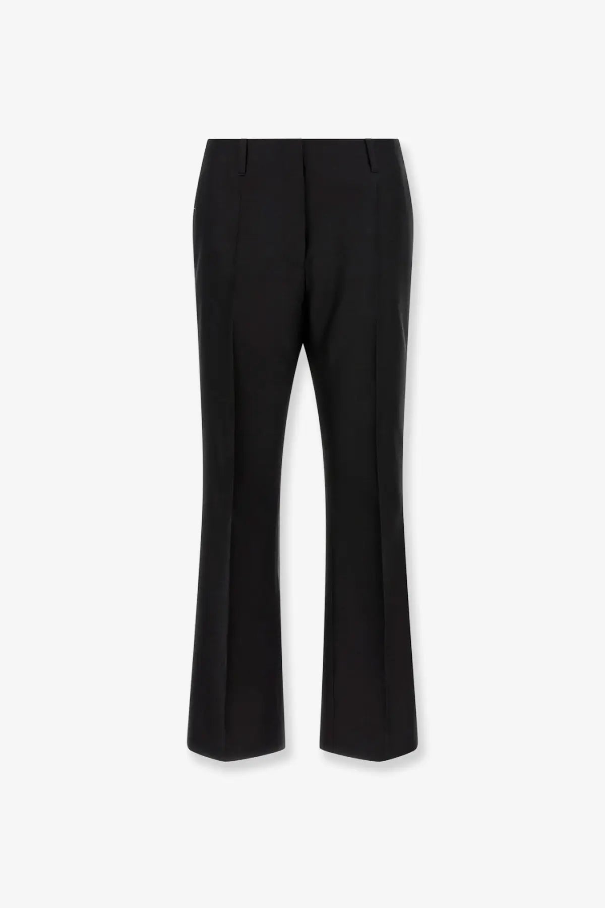 Black tailored trousers with straight-leg cut and subtle front pleats made of wool and silk by dries van noten