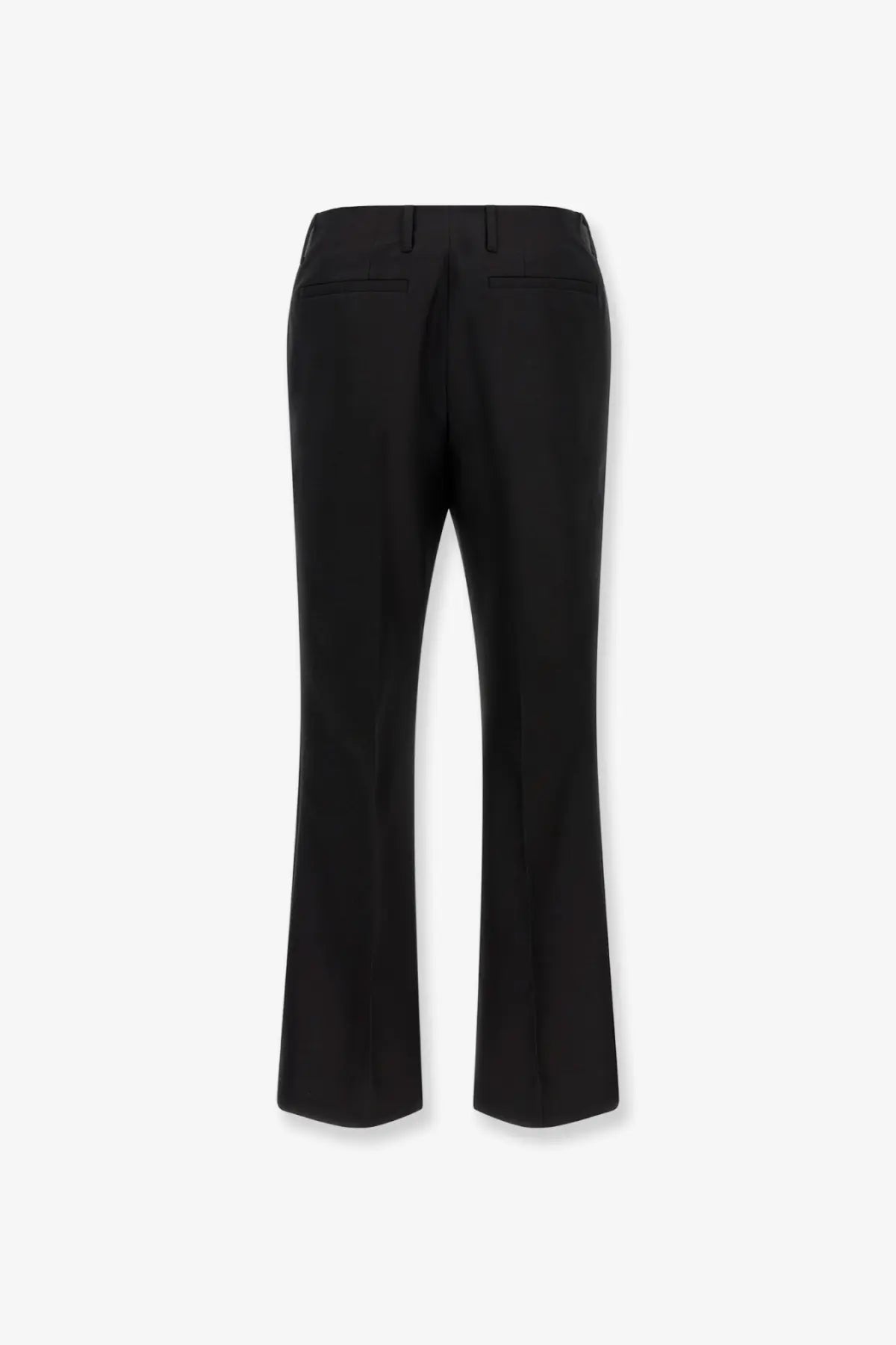 Black tailored trousers with a straight-leg cut and subtle back pleats made from wool and silk by dries van noten