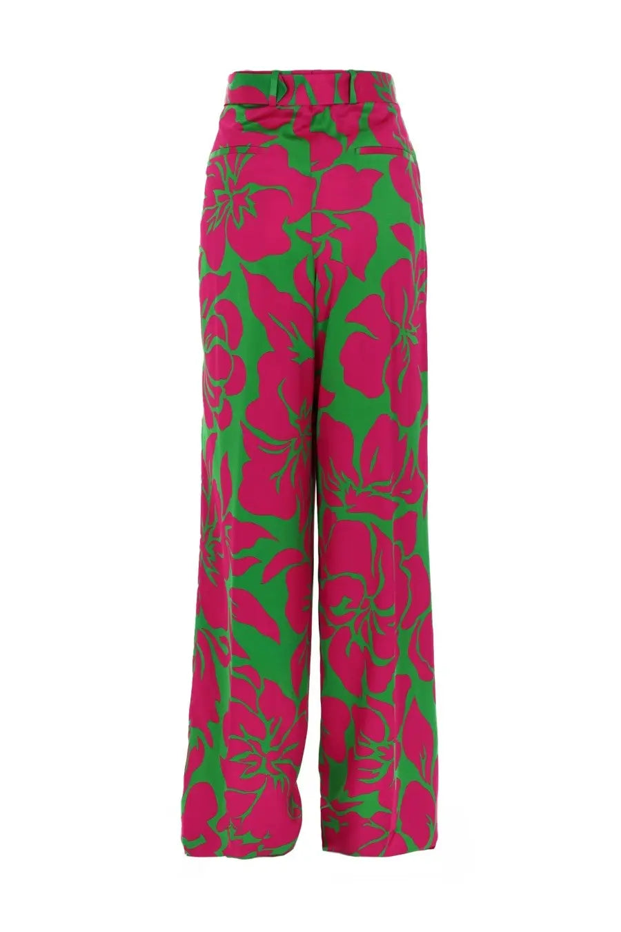 Dries van noten women’s pantalone peaches bis multicolor high-waisted wide-leg trousers with bold pink green floral print