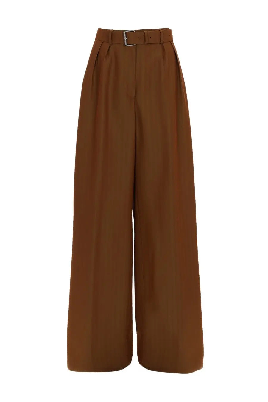 Dries van noten women’s brown high-waisted wide-leg pantalone sartoriale with matching belt and silver buckle