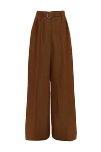 Dries van noten women’s brown high-waisted wide-leg pantalone sartoriale with matching belt and silver buckle
