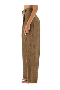 Brown and black houndstooth wide-leg trousers womens pants by dries van noten in a stylish brown pattern