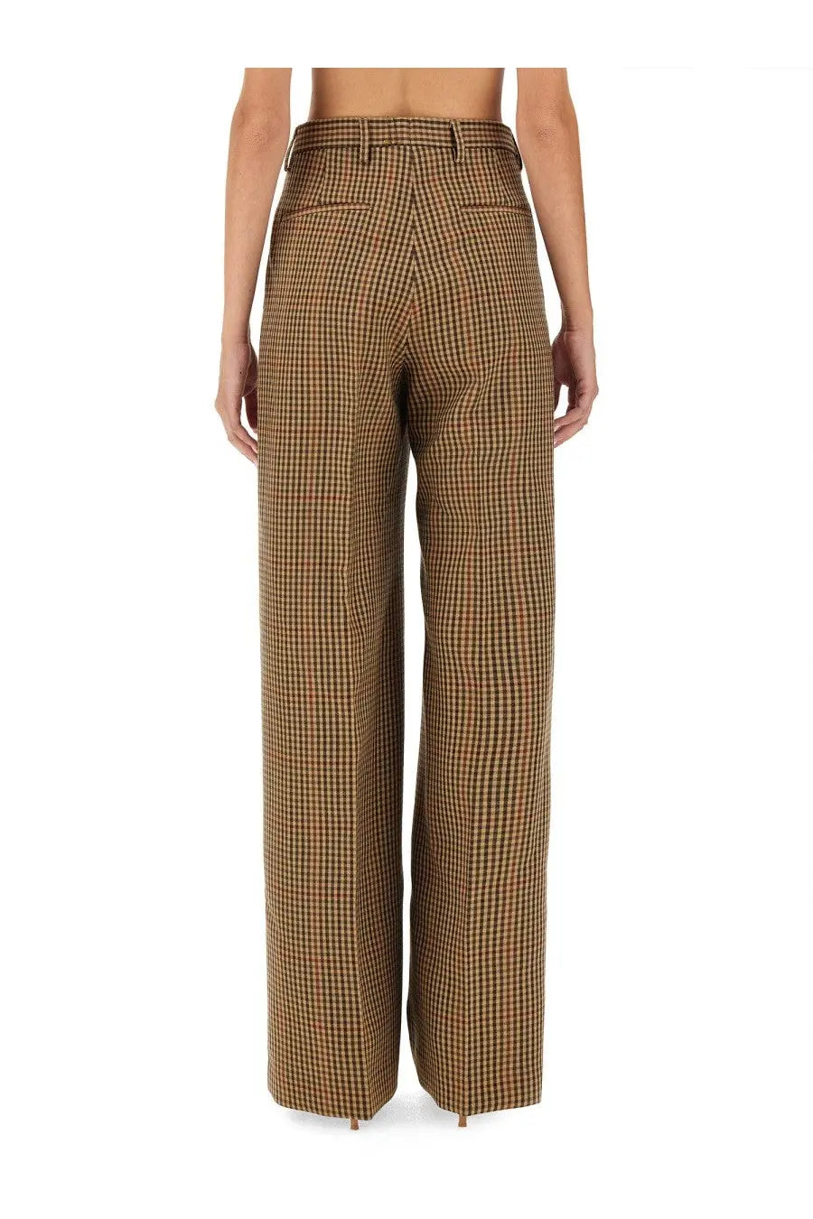 Brown and black houndstooth wide-leg pants by dries van noten for women in wool blend fabric