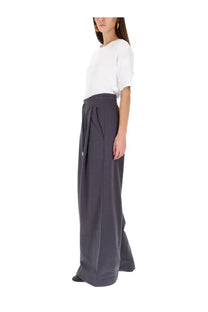 Dark gray Dries Van Noten wide-leg high waist pants with self-tie belt for women in Hadium Grey color