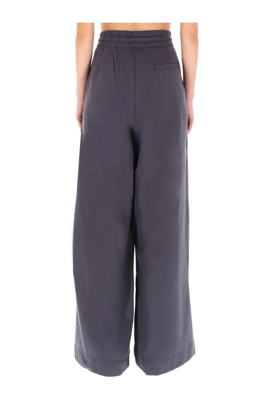 Dark gray wide-leg high-waisted elastic waistband pants with single back pocket from dries van noten