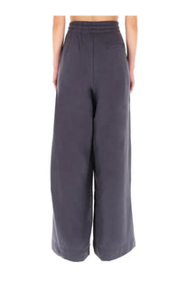 Dark gray wide-leg high-waisted elastic waistband pants with single back pocket from dries van noten