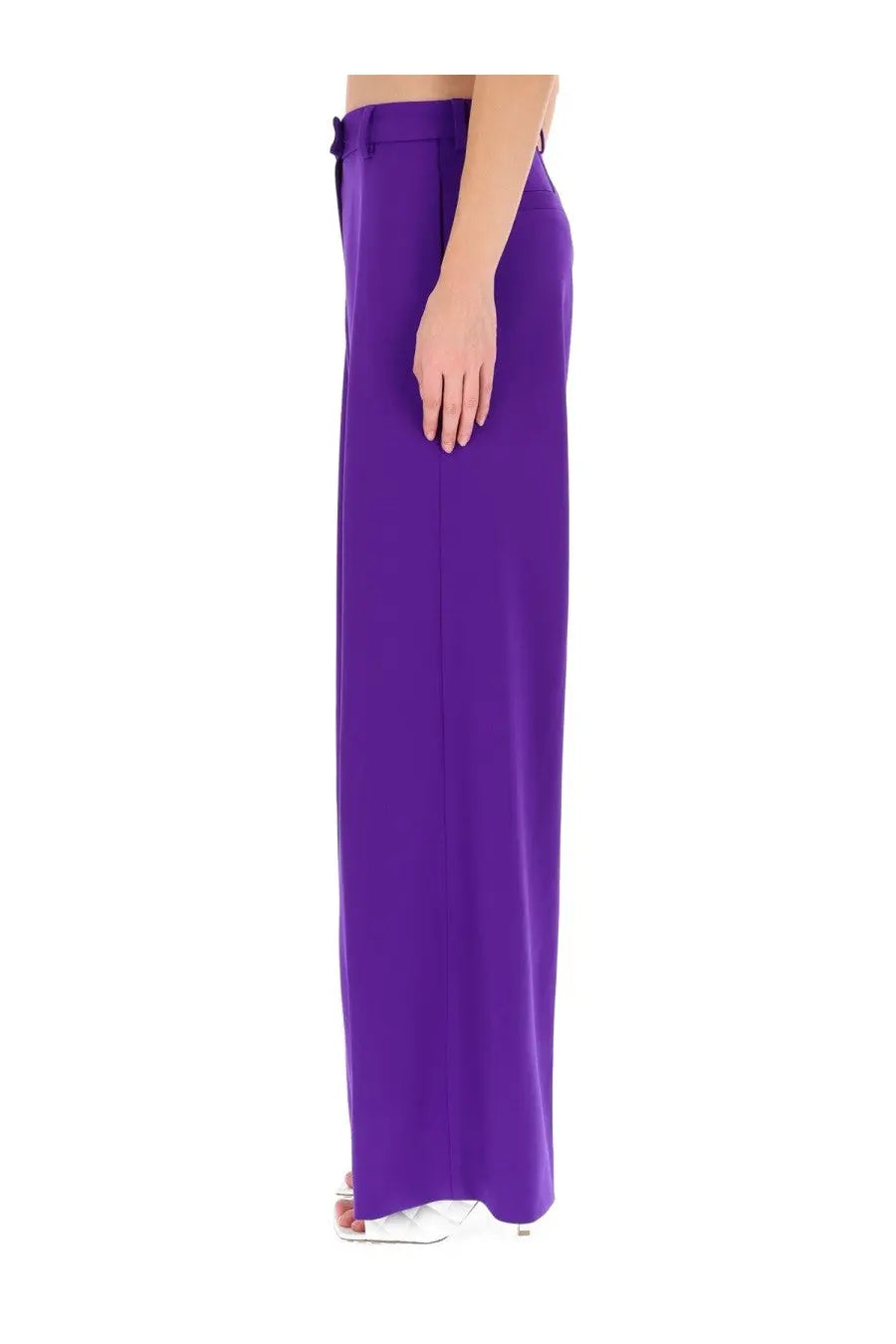Dries Van Noten women’s pants in vibrant purple with wide-leg tailored fit and subtle front seam detail