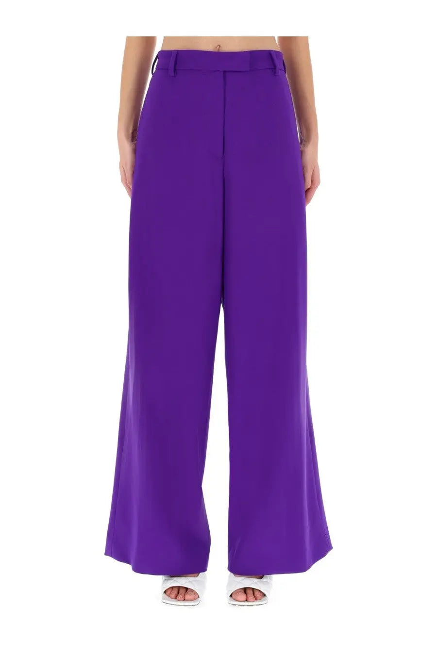 Dries Van Noten women’s pants in vibrant purple wide-leg trousers with a tailored fit and matching belt