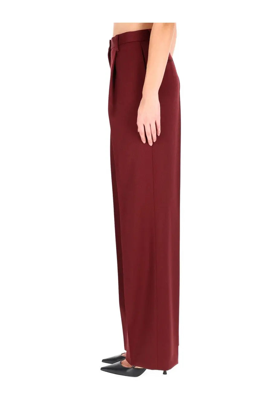 Dries van noten women’s burgundy high-waisted wide-leg pants with tied waistband in portias red fabric