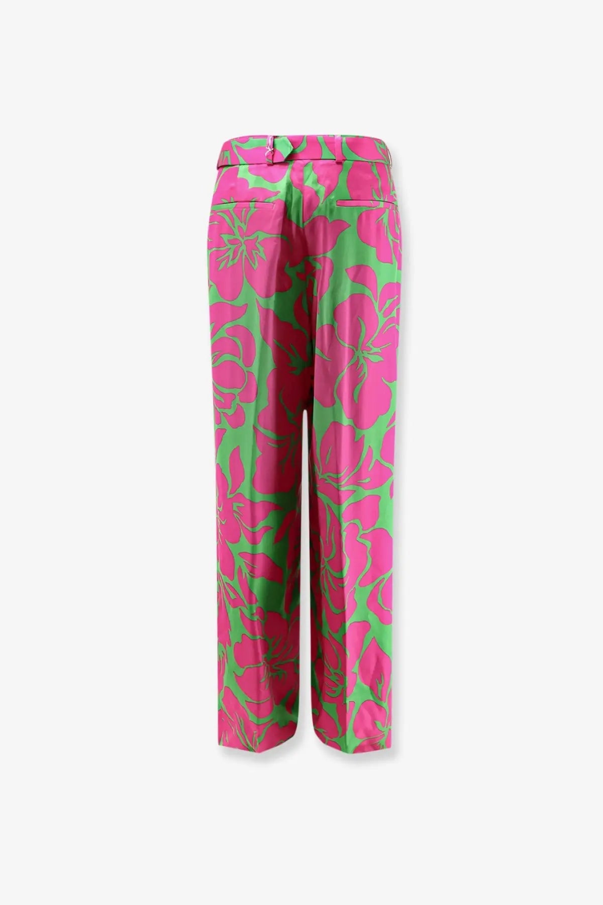 Dries Van Noten women’s peaches bis wide-leg trousers in bright pink and lime green floral viscose print green
