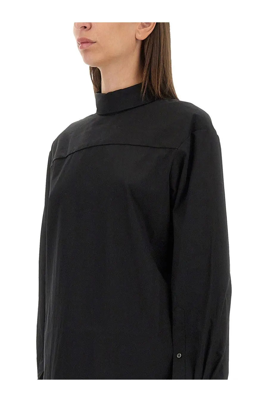 Dries van noten women’s black high-neck long-sleeved shirt with minimalist design and subtle seam detailing