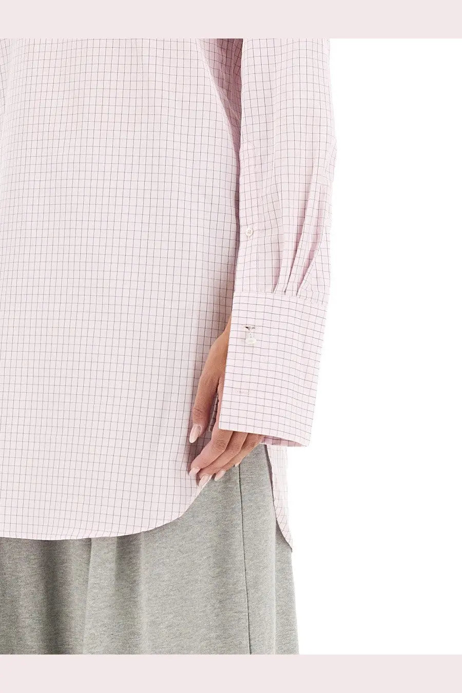 Dries Van Noten women’s plaid shirt in soft pink and white checkered long-sleeved relaxed fit design