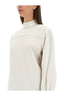 Dries Van Noten women’s plaid shirt white cream long-sleeved button-up with subtle black grid pattern