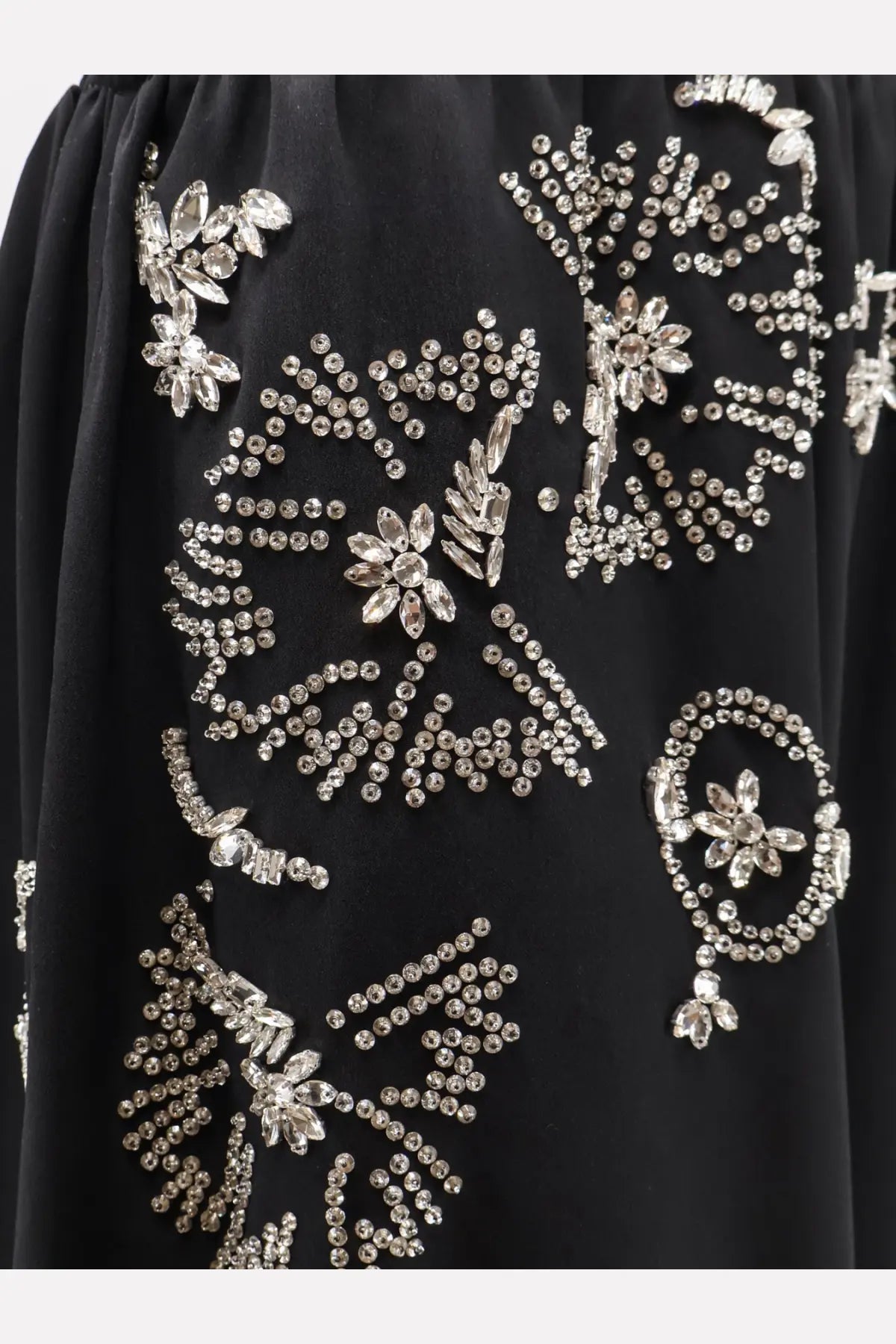 Black Dries Van Noten women’s Samila skirt with intricate silver rhinestone floral embroidery detailing