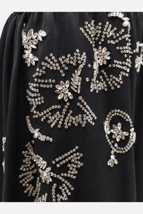 Black Dries Van Noten women’s Samila skirt with intricate silver rhinestone floral embroidery detailing