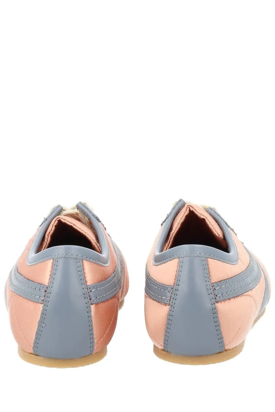 Dries Van Noten women’s satin sneaker in pastel pink and gray leather with a sleek minimalist design