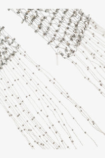 Dries van noten women’s silver scarf necklace with silver beaded fringe earrings and delicate crystal chain accents