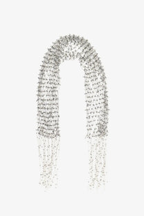 Delicate silver beaded scarf necklace with mesh design and dangling fringe by dries van noten for women