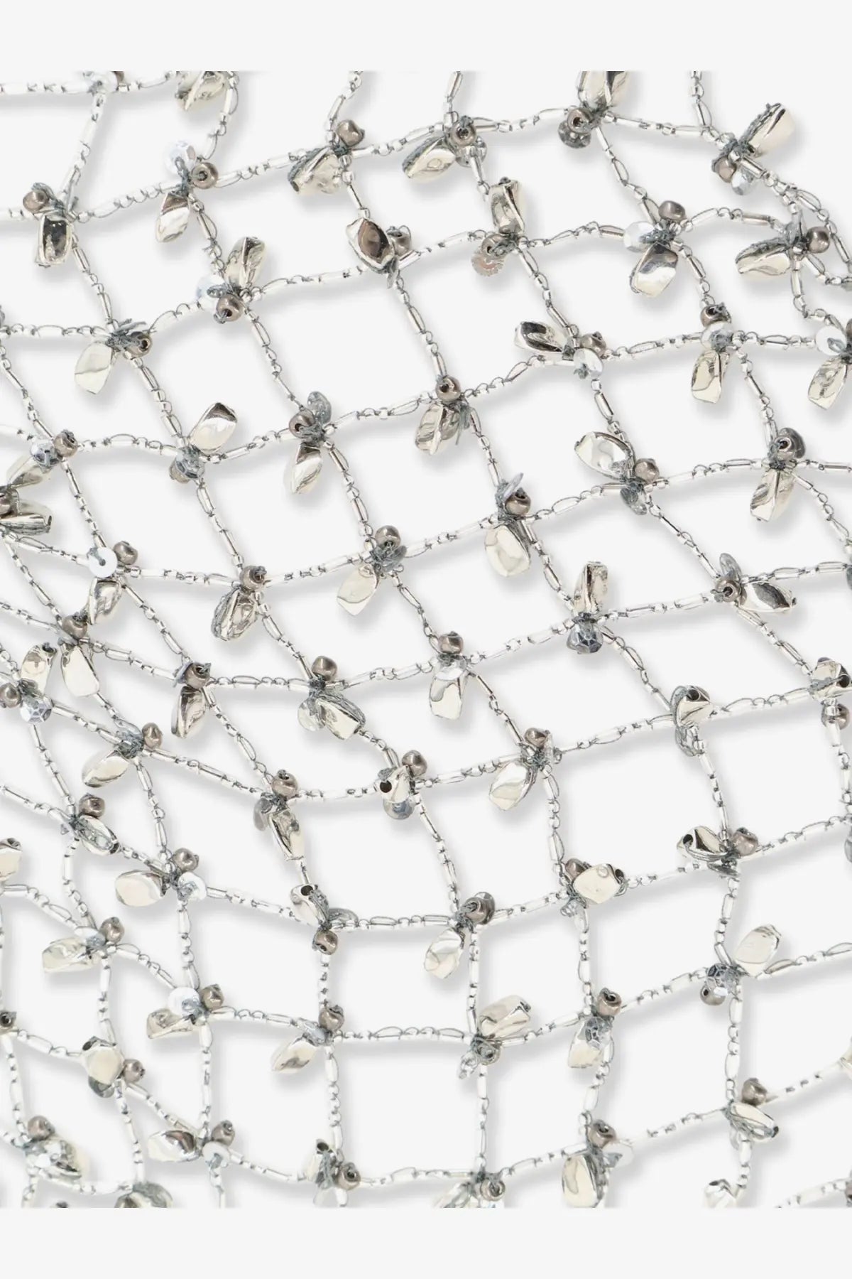 Silver mesh necklace by Dries Van Noten featuring delicate chain links and sparkling crystal-like beads