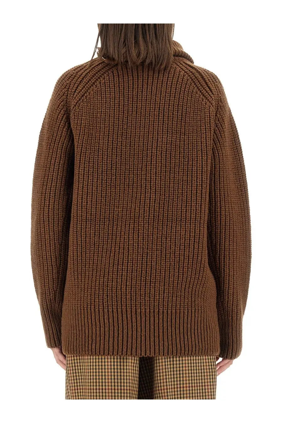 Dries van noten women’s brown shirt ribbed knit sweater with cozy oversized fit