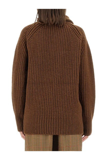 Dries van noten women’s brown shirt ribbed knit sweater with cozy oversized fit