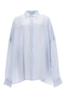 Dries Van Noten women’s shirt casia blue with light blue and white vertical stripes and classic collar long sleeves