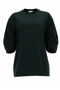 Dark green oversized cotone t-shirt with puffed sleeves and crew neckline by dries van noten women’s shirt