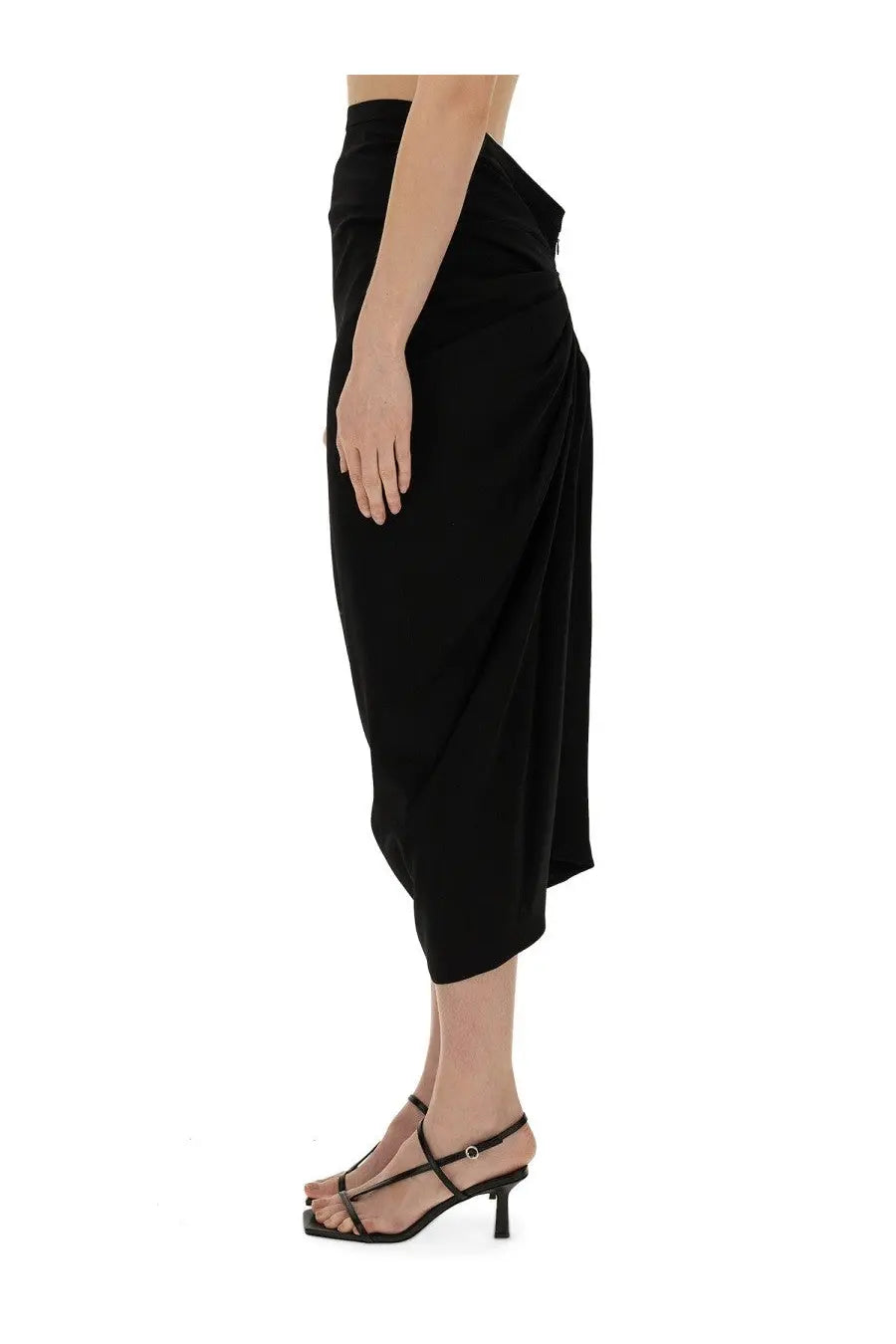 Dries Van Noten women’s black asymmetrical wrap skirt with draped flowing silhouette in lightweight fabric