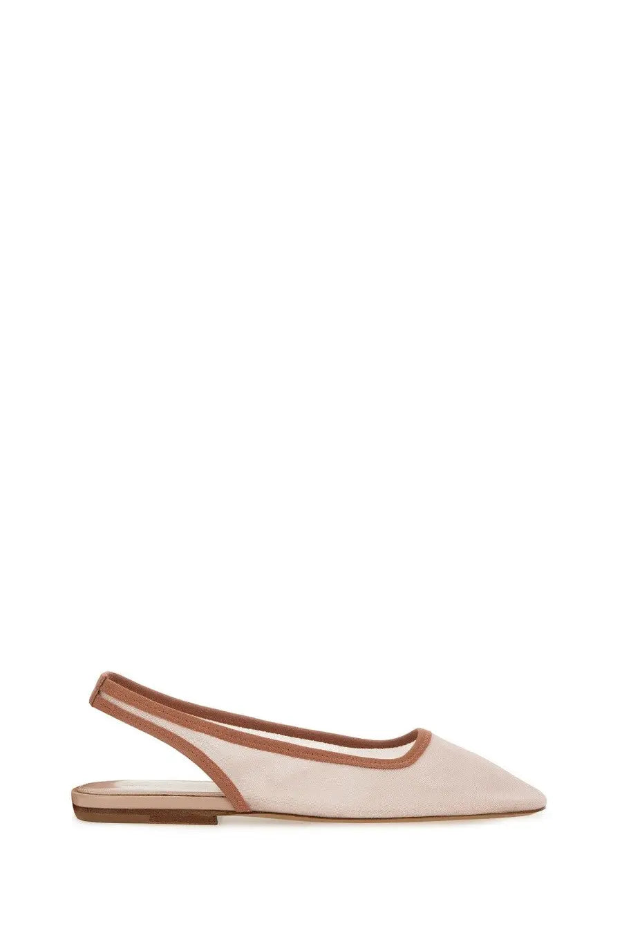 Beige suede slingback flat with tan leather strap and sole from dries van noten women’s slingback blue collection
