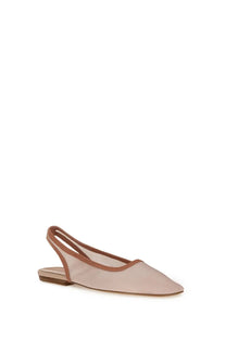 Dries van noten women’s slingback flat shoe in nude with pointed toe and brown leather accents on strap and edge