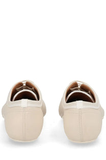 Beige leather lace-up shoes with minimalist design and white laces from dries van noten women’s sneaker ballerina in pelle white