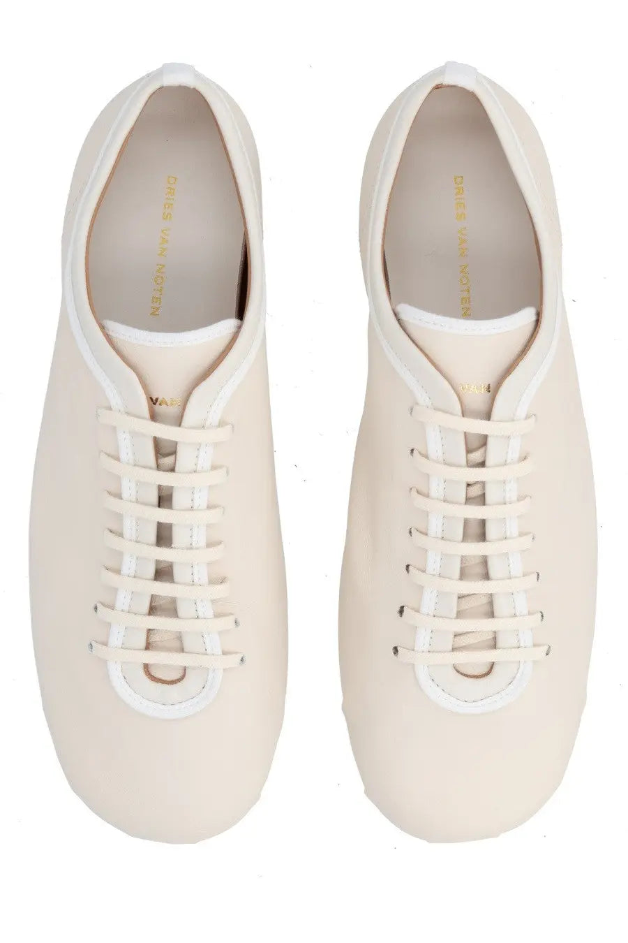 Dries Van Noten women’s sneaker ballerina in cream leather with white laces and minimalist design