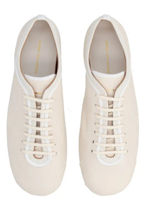 Dries Van Noten women’s sneaker ballerina in cream leather with white laces and minimalist design