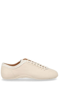Cream-colored leather lace-up sneaker ballerina with minimalist design and matching laces by dries van noten