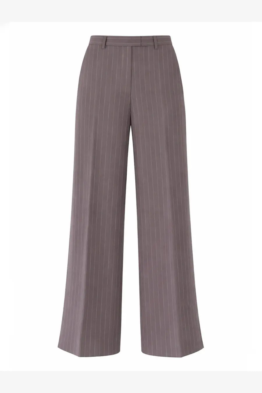 Dries Van Noten women’s straight pants beige gray pinstripe wide-leg trousers with tailored waistband and clean legs