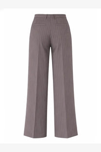 Back view of dries van noten women’s gray pinstripe tailored wide-leg trousers with two back pockets